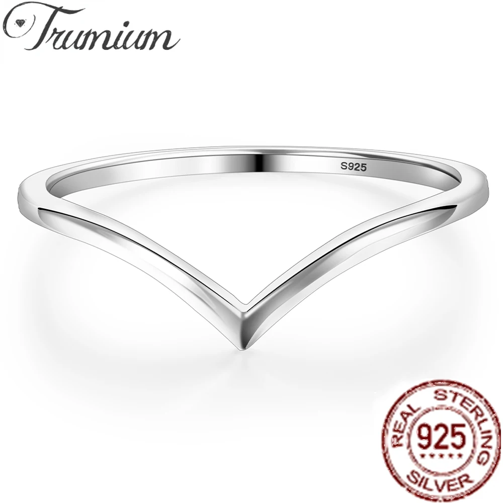 Top Trends: Trumium 100% 925 Sterling Silver Smooth V-shaped Rings For Women Classic Finger Ring Stackable Simple Jewelry Not Fading Shoppable Styles