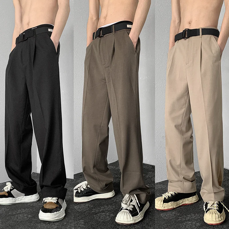 Top Trends: Brown / Khaki / Black Suit Pants Men Fashion Society Mens Dress Pants Korean Loose Straight Wide Leg Pants Mens Trousers M-2XL Shoppable Styles