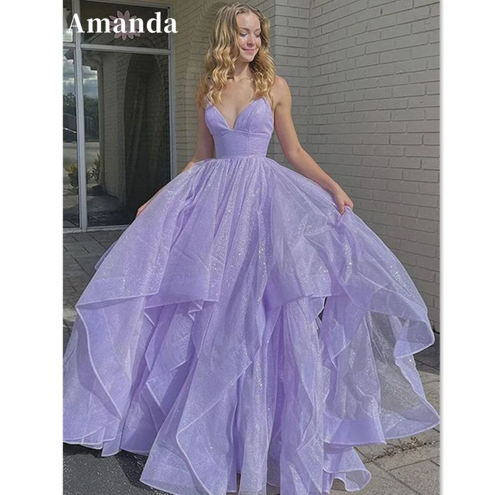 Top Trends: Amanda Sweet Purple Prom Dress 2023 Shiny Spaghetti Strap Evening Dress Sleeveless A-line Party Dress فساتين مناسبة رسمية Shoppable Styles