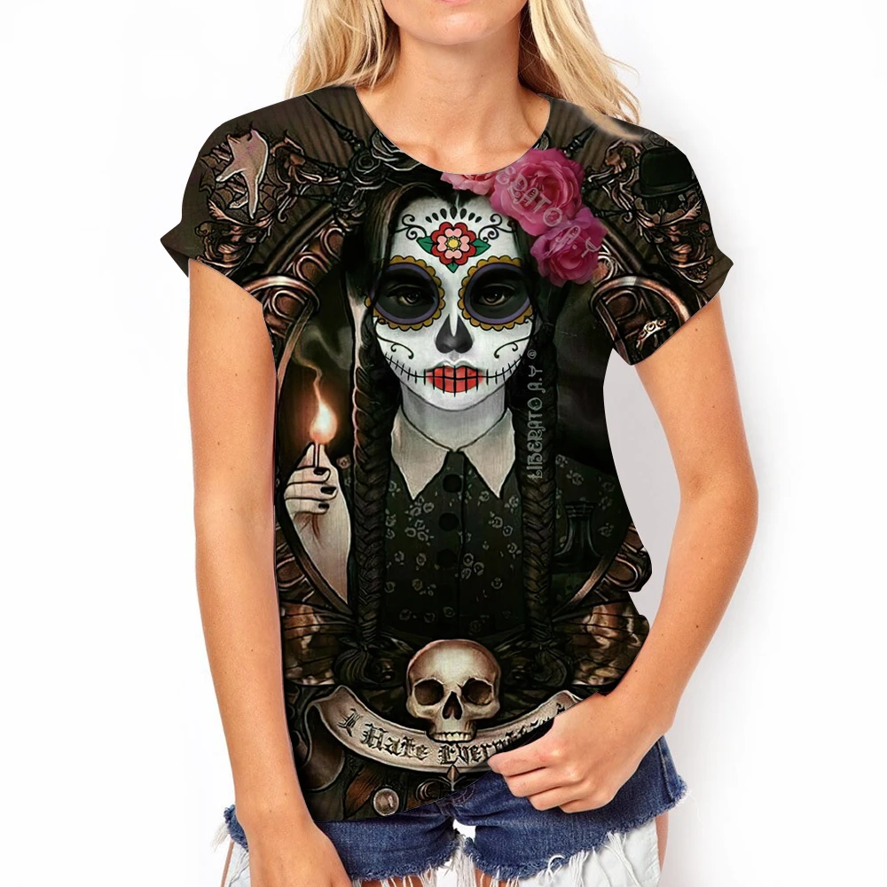 Top Trends: 2023 New Shirt Women's T-shirt Skull Festival Of The Dead Tops O Neck Cotton Dress Short Sleeve Oversized Casual Hip Hop Tees Shoppable Styles