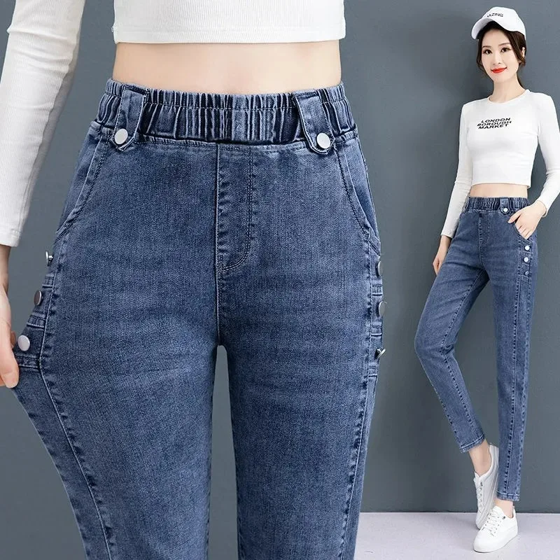 Top Trends: Women High Waist Skinny Pencil Jeans Korean Stretch Vaqueros Casual Streetwear Slim Denim Pants Button Pantalones Vintage Jeansy Shoppable Styles