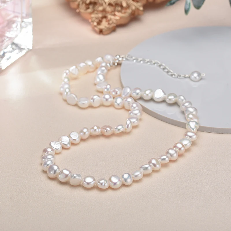 Top Trends: 5-6mm Natural Baroque Freshwater Pearl Necklace Fashion Jewelry For Gift, 925 Sterling Silver Choker Necklace For Women Girls Shoppable Styles