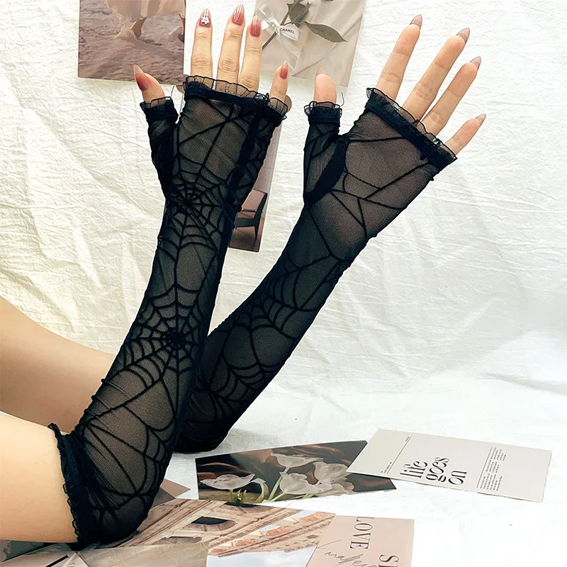 Top Trends: Halloween Creativity Women Spider Web Pattern Gloves Sexy Female Mesh Gloves Driving Punk Goth Dance Black Fingerless Mittens Shoppable Styles - Image 2