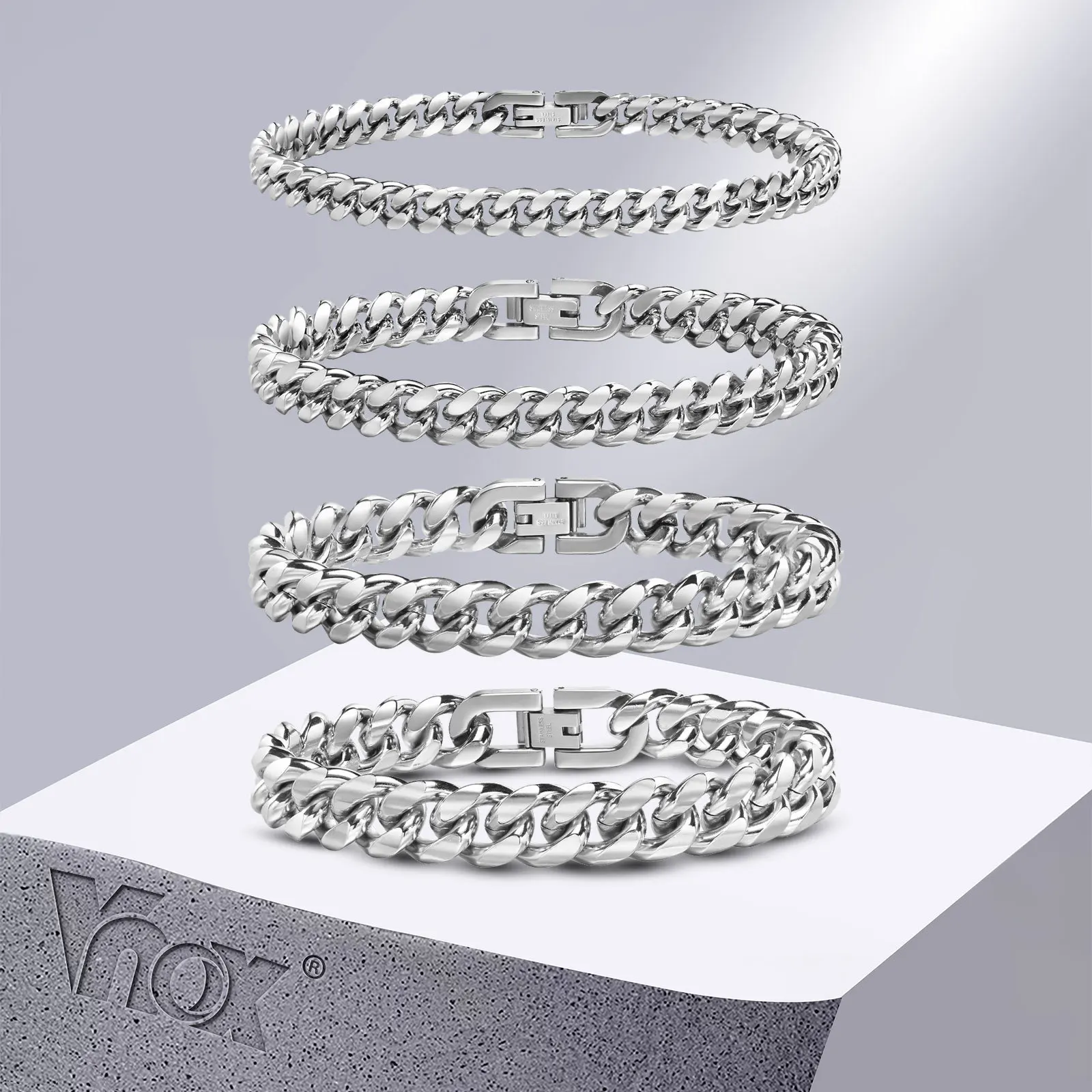 Top Trends: Vnox 6 / 8 / 10 / 12mm Cuban Chain Bracelets For Men Women, Solid Stainless Steel Curb Link Chain Wristband Jewelry Shoppable Styles