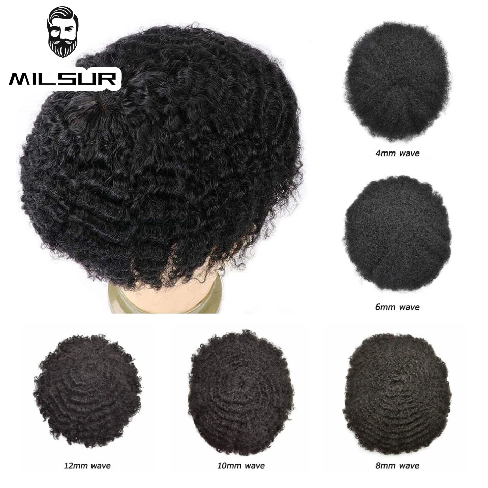 Top Trends: Durable Mono Curly Hair System Unit For Black Men Male Hair Prosthesis Wigs For Men 6&quot; Human Hair Men&#039;s Wig Shoppable Styles