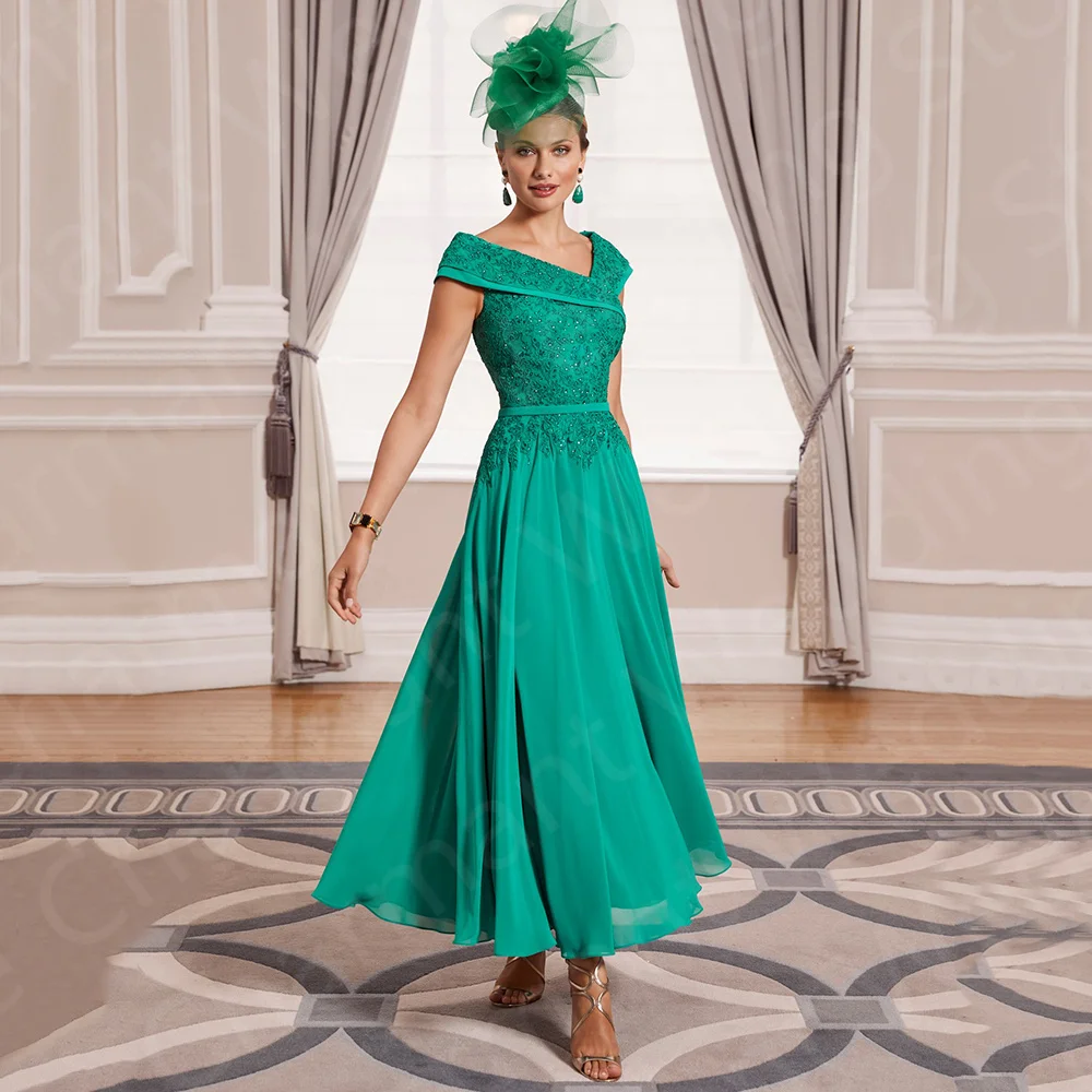 Top Trends: 2023 Latest Turquoise Mother Of The Bride Dresses Lace Cap Sleeves Mothers Dress V Neck Beaded Wedding Guest Gowns Ankle Length Shoppable Styles