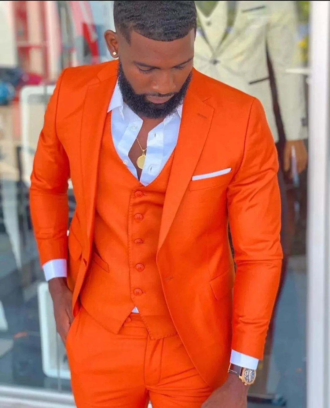 Top Trends: Bright Orange Notch Lapel Men Suit Costume Homme Wedding Dress Tuxedos Terno Masculino Slim Fit Groom Prom Party Blazer 3 Pcs Shoppable Styles