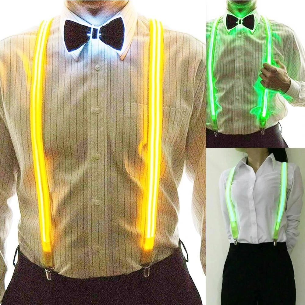 Top Trends: LED Suspender Light Up LED Bow Tie Illuminated Belt Clips-on Braces Vintage Novelty Elastic Adjustable Suspender For Club Patry Shoppable Styles