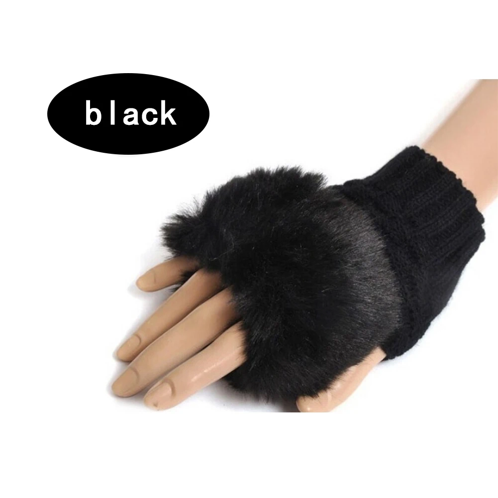 Top Trends: Y2k Style Women's Winter Gloves Faux Fur Knitting Hand Warmer Women Half Finger Gloves Wrist Mittens Writting Arm Wrist Gants Shoppable Styles - Image 5