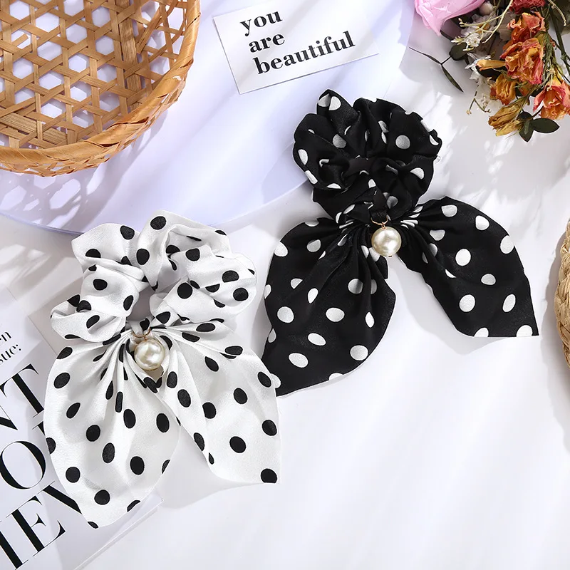 Top Trends: New Chiffon Bowknot Silk Hair Scrunchies Women Pearl Ponytail Holder Hair Ties Hair Rope Rubber Bands Headwear Hair Accessories Shoppable Styles - Image 3