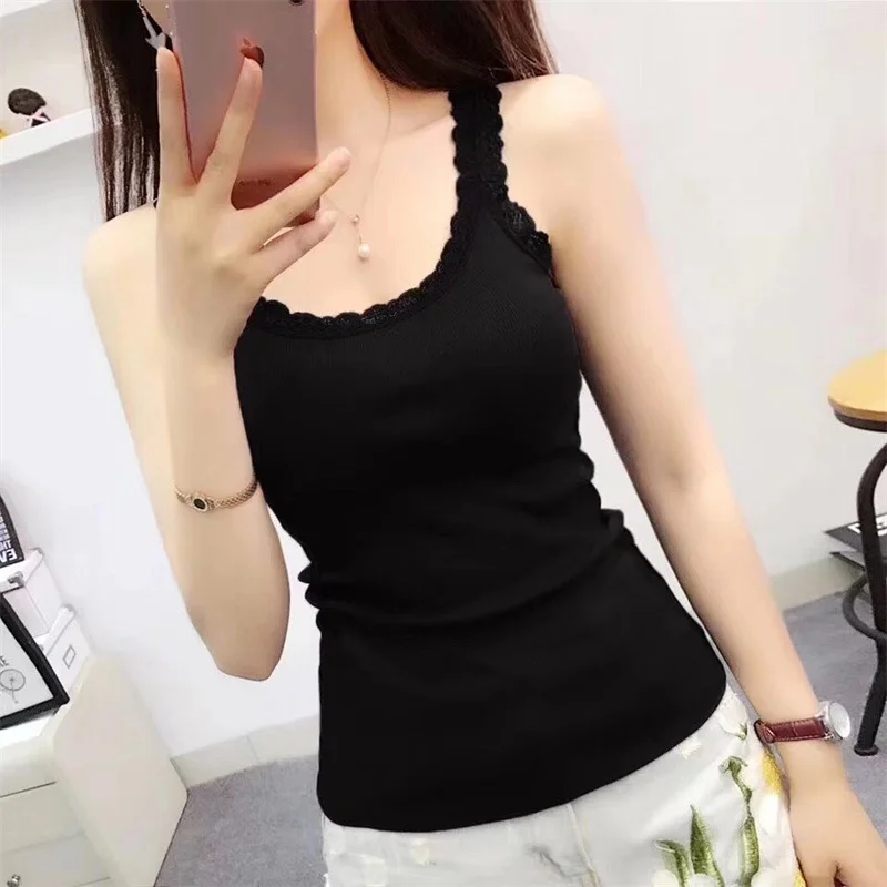 Top Trends: Black Tops Summer Sleeveless Women Tank Top With Lace Top Red Inside Wear Lace Camisoles Loose Underwear Womens Clothing Vest Shoppable Styles - Image 5