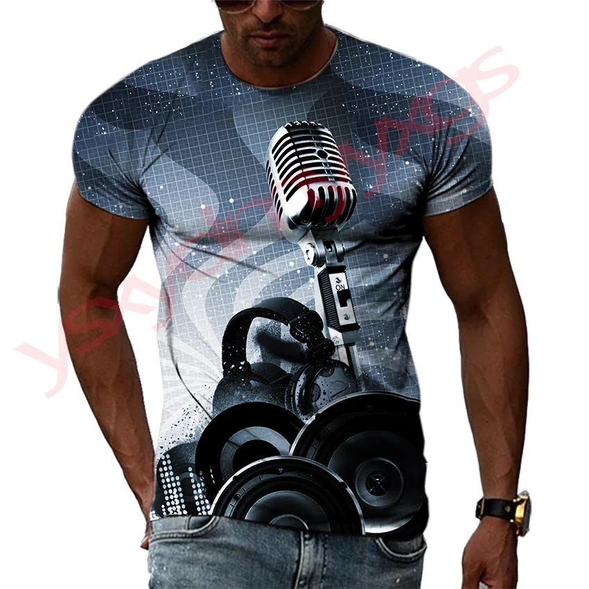 Top Trends: New Summer Leisure Fashion DJ Clothing Music Microphone Pattern Men T-Shirts 3D Print Hip Hop Tees Round Neck Short Sleeve Tops Shoppable Styles - Image 3