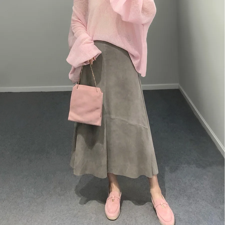 Top Trends: 2023 New Genuine Sheep Leather Skirt High Waist Real Kid Suede Sheepskin Umbrella Skirt E45 Shoppable Styles