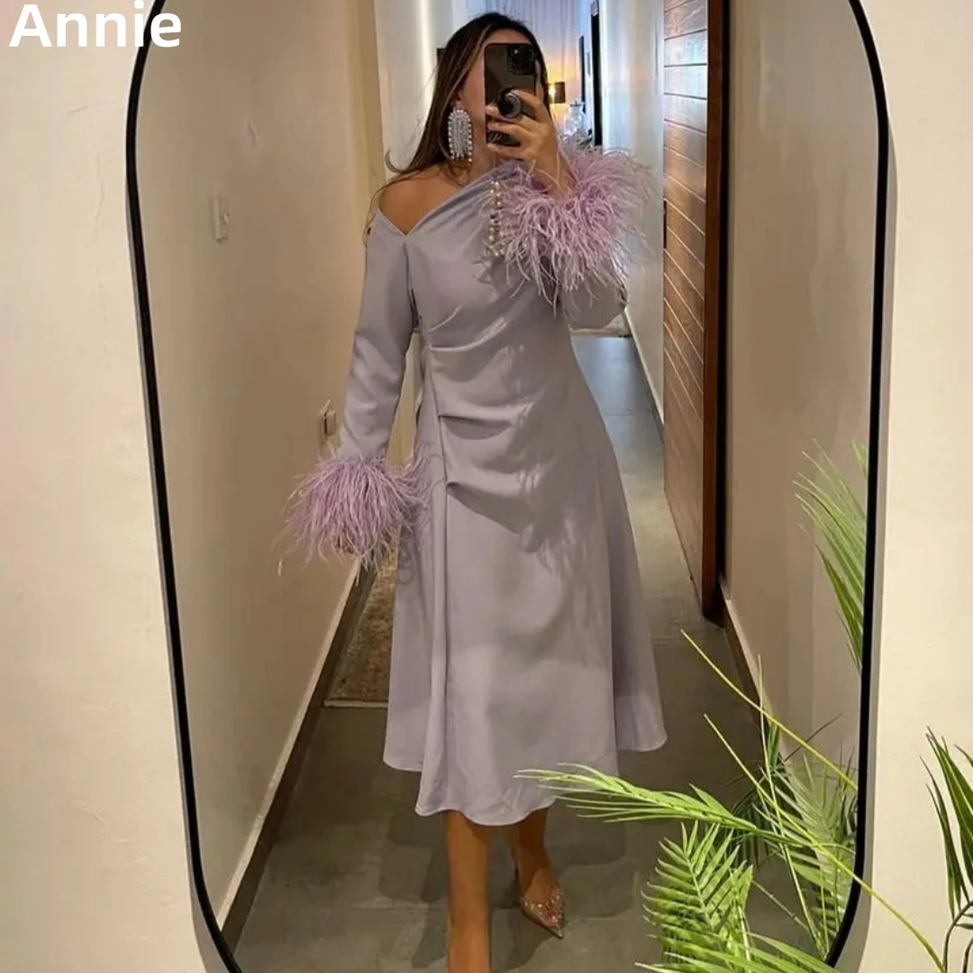 Top Trends: Annie Luxurious Chiffon Feather Prom Dresses Arab Lady Evening Dress Elegant Ladies Formal Occasion Party Dress2024فساتين السهرة Shoppable Styles