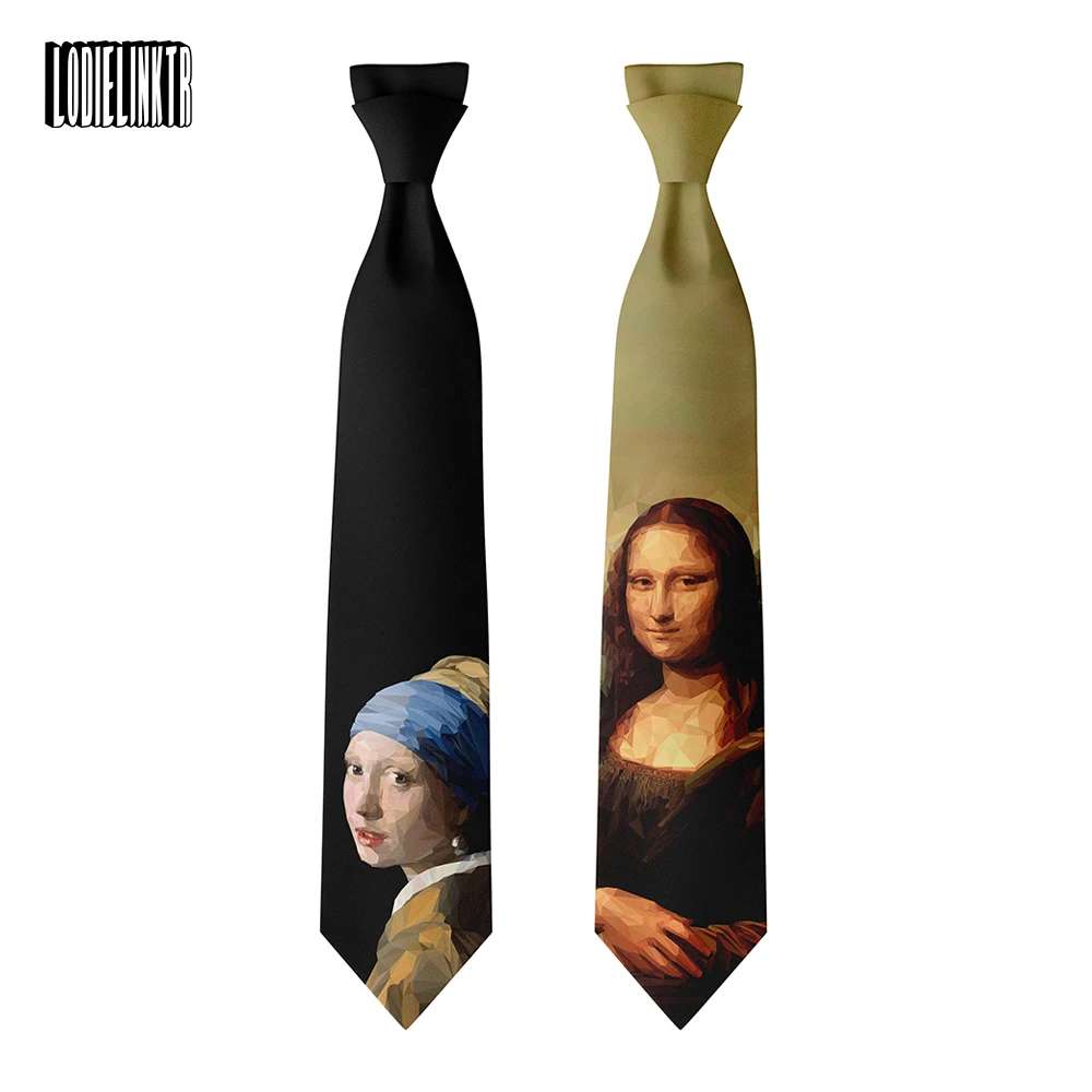 Top Trends: Retro Art Oil Painting Neckties Leonardo Da Vinci Mona Lisa Printed Polyester Tie Adult 8cm Wide Tie Party Wedding Accessories Shoppable Styles