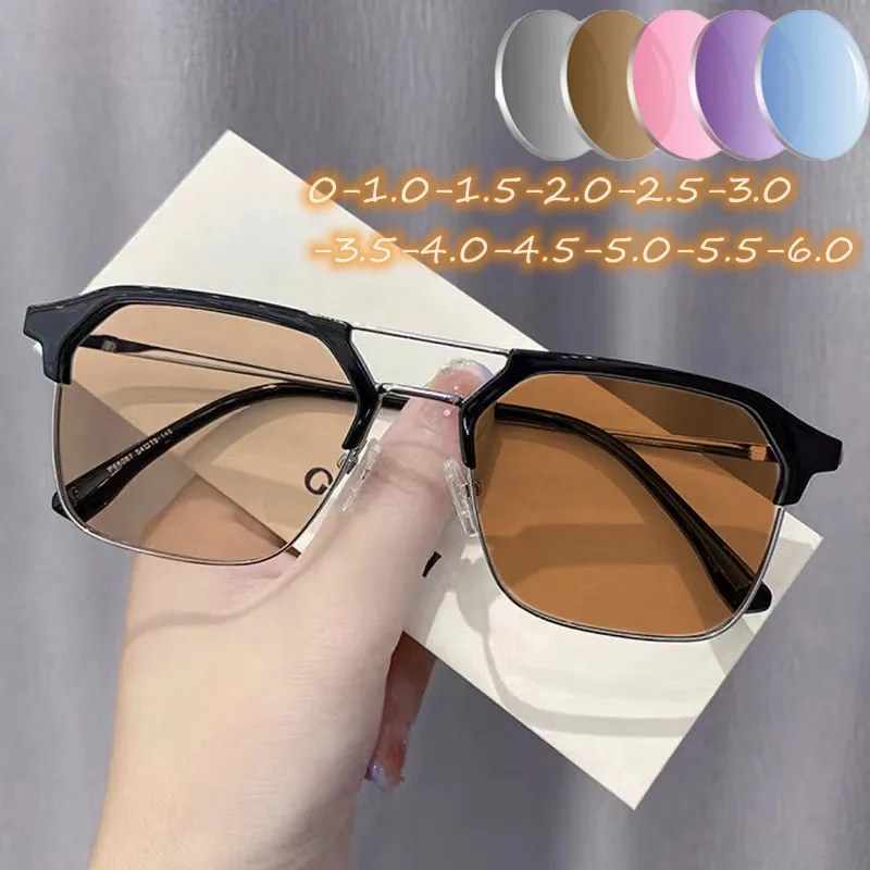 Top Trends: Outdoor Color Changing Photochromic Glasses Classic Minus Diopter Glasses For Men Women Luxury Square Short Sighted Eyewear Shoppable Styles