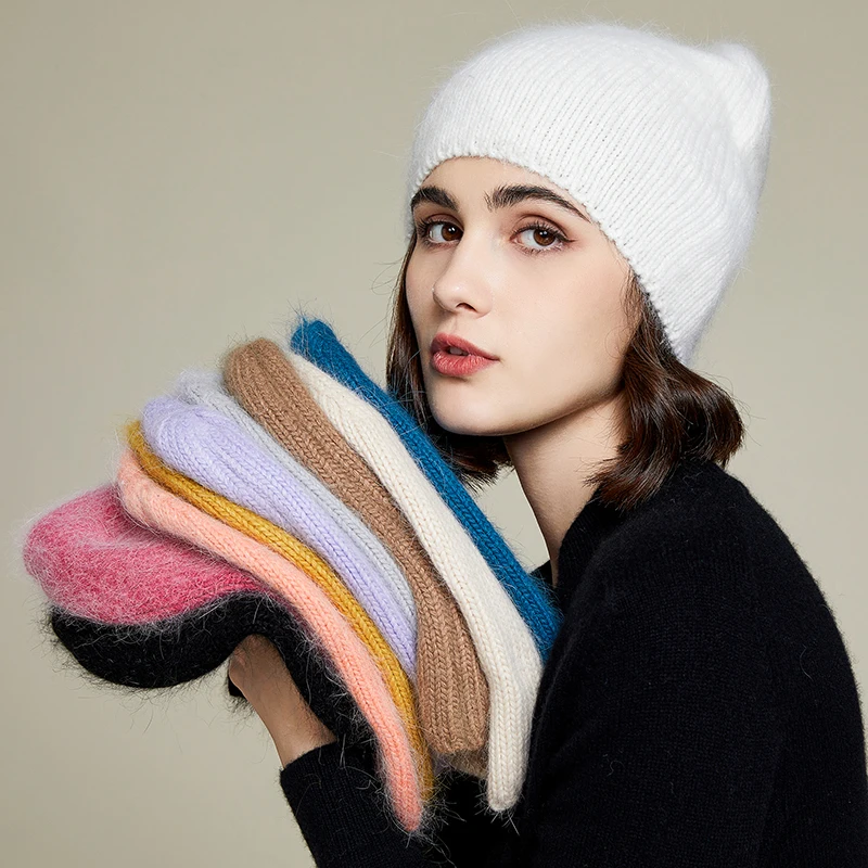 Top Trends: VISROVER 10 Colors Solid Color Rabbit Fur Winter Hat for Woman Long Hair Warm Cap Simple High Quality Soft Winter Beanies Shoppable Styles