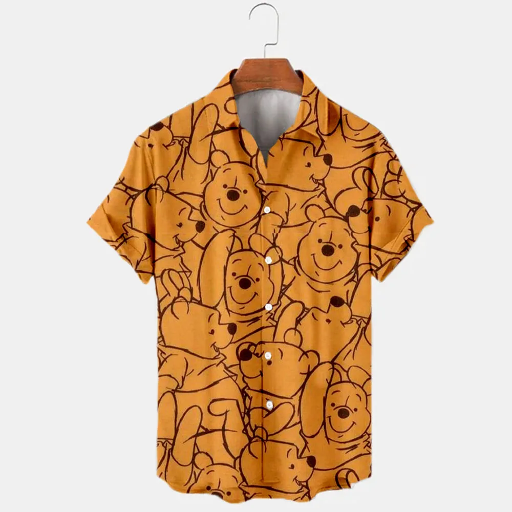 Top Trends: Cartoon Anime Clothing Men's Summer Short-sleeved Harajuku Style Disney Winnie The Pooh 3D Printing Adult Casual Lapel Shirt Shoppable Styles