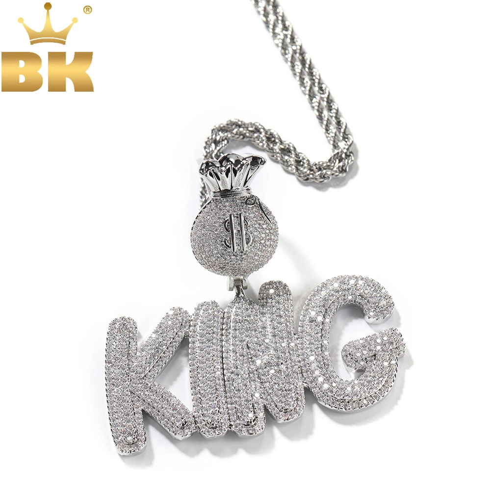 Top Trends: THE BLING KING Custom Bubble Letters With Dollar Sign Money Bag Clasp Name Pendant Necklace Iced Out CZ Charm Hiphop Jewelry Shoppable Styles