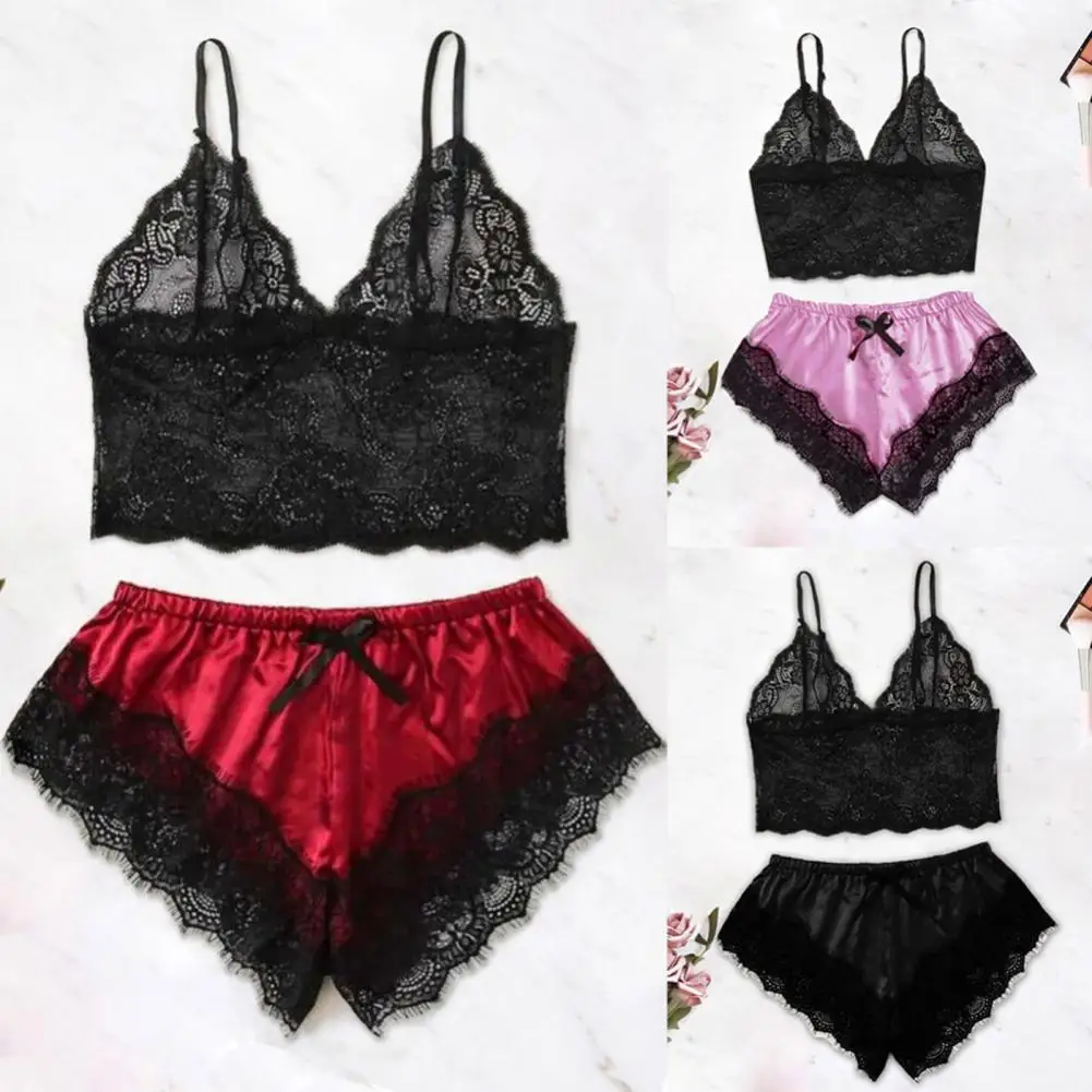 Top Trends: Women Pajama Suit Sext Satin Camisole Shorts Set V Neck Babydoll Lace Bowknot Pyjamas Sleep Shorts Set Sleepwear Lingerie 잠옷 Shoppable Styles