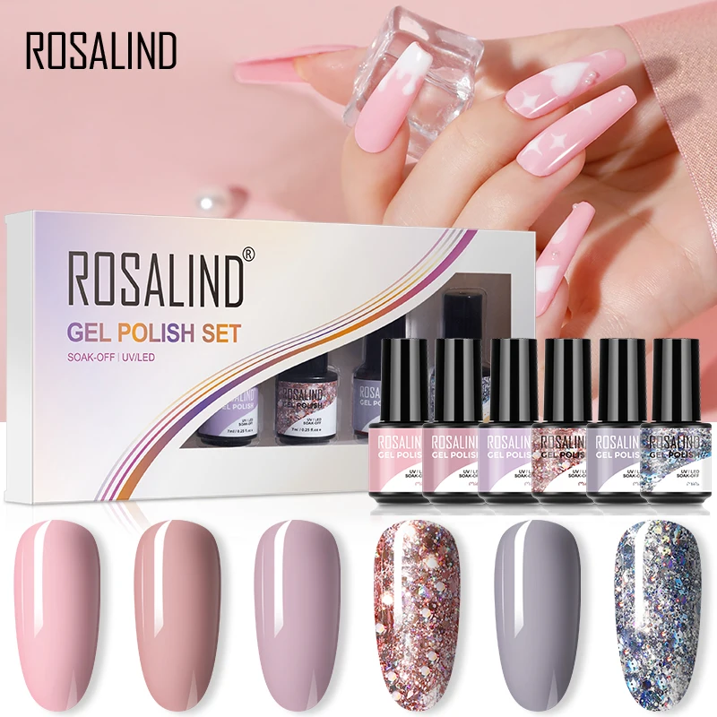 Top Trends: ROSALIND 7ML Gel Nail Polish Set 2 / 4 / 6PCS Glitter Gel Polish For Manicure Colorful UV Lamp Semi Permanent Nail Polish Set Shoppable Styles