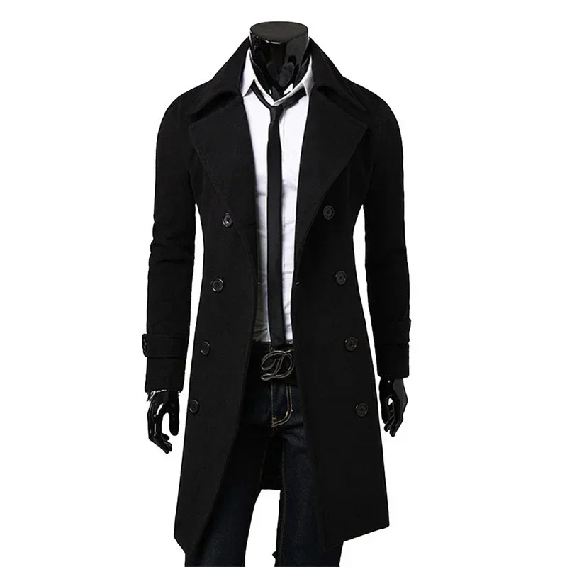 Top Trends: Men Black Trench Coats Long Jackets Double Breasted Overcoats Male Business Casual Wool Blends Leisure Fit Shoppable Styles