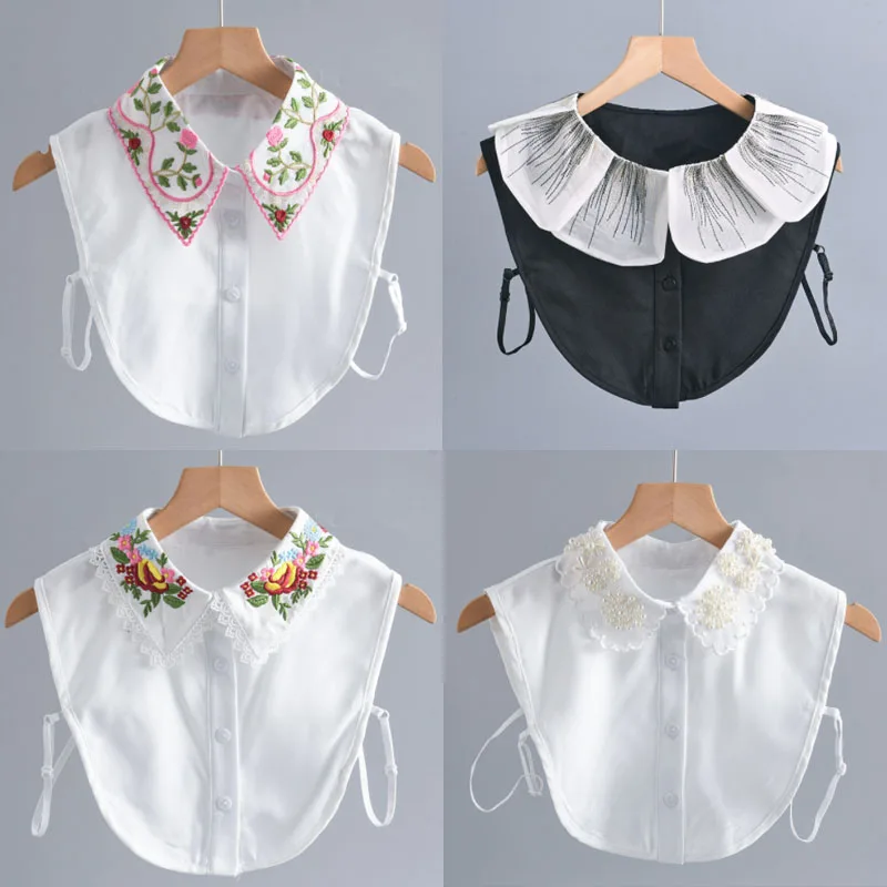 Top Trends: 2023 New Fake Collars Woman Vintage Half Shirt False Collar Woman Embroidery Detachable Lapel Collar Faux Col Accessories Shoppable Styles