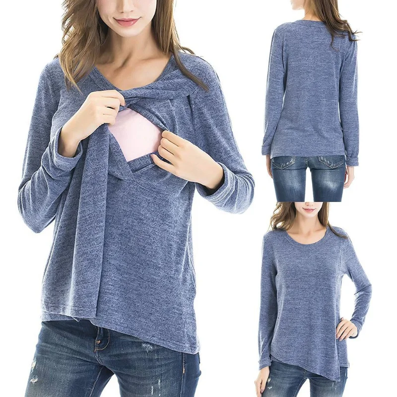 Top Trends: 2023Mama Clothes Maternity Blouses Long Sleeve V-neck Breastfeeding Shirt Tops Pregnancy Clothing Nursing Casual Pregnant Shirts Shoppable Styles