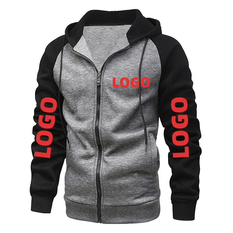 Top Trends: Custom LOGO Men&#039;s Sweatshirts Patchwork Brand Hooded Zipper Long Sleeve Spring Autumn Fleece Casual Streetwear Male Cardigan 3XL Shoppable Styles