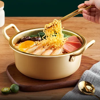 Ramen Pot, Korean Ramen Cooking Pot with Lid Aluminum Stockpot Instant  Noodles Pot Korean Ramyun Noodle Pot with Heatproof Double Handle Fast  Heating