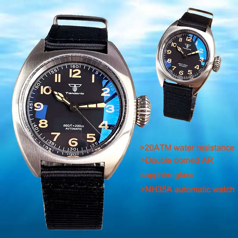 Top Trends: 20ATM Diver Tandorio 36mm Small Military Japan NH35A PT5000 Automatic Brushed Men Watch Double Domed AR Sapphire Glass Luminous Shoppable Styles