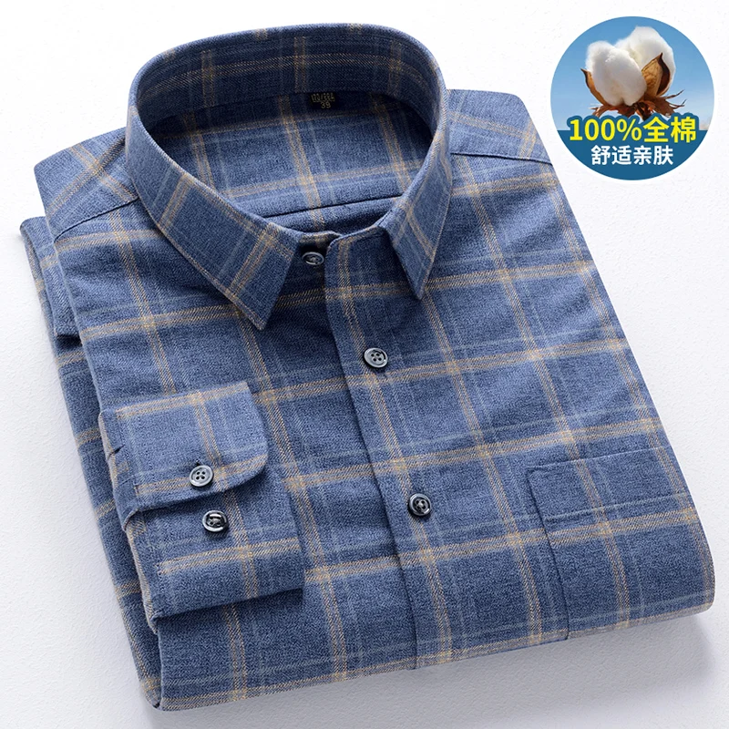 Top Trends: Pure Cotton Men's Bamboo Fiber Plaid Shirt Long-sleeved Classic Versatile Soft Breathable Casual Fashion Business Men's Wear Shoppable Styles