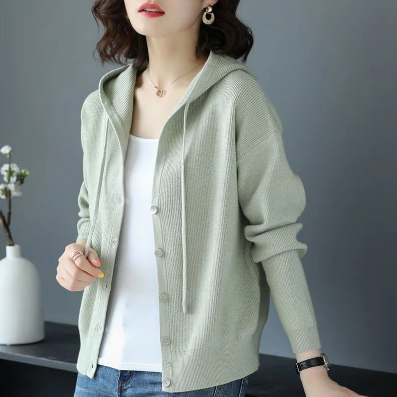 Top Trends: Fashion Hooded Button Knitted All-match Coats Women Clothing 2023 Autumn Winter Oversized Casual Tops Solid Color Korean Jackets Shoppable Styles