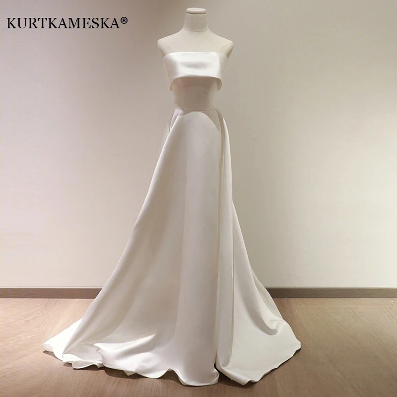 Top Trends: Luxury White Satin Strapless Wedding Maxi Dresses For Bride 2022 Elegant Slim Long Prom Evening Guest Cocktail Party Women Dress Shoppable Styles