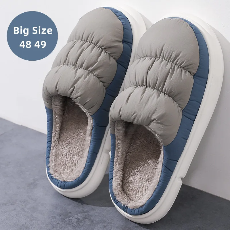 Top Trends: Big Size 48 49 Winter Men Plush Warm Slippers Women Couples Slides Down Cloth Waterproof Home Non-Slip Outdoor Shoes Flats Shoppable Styles