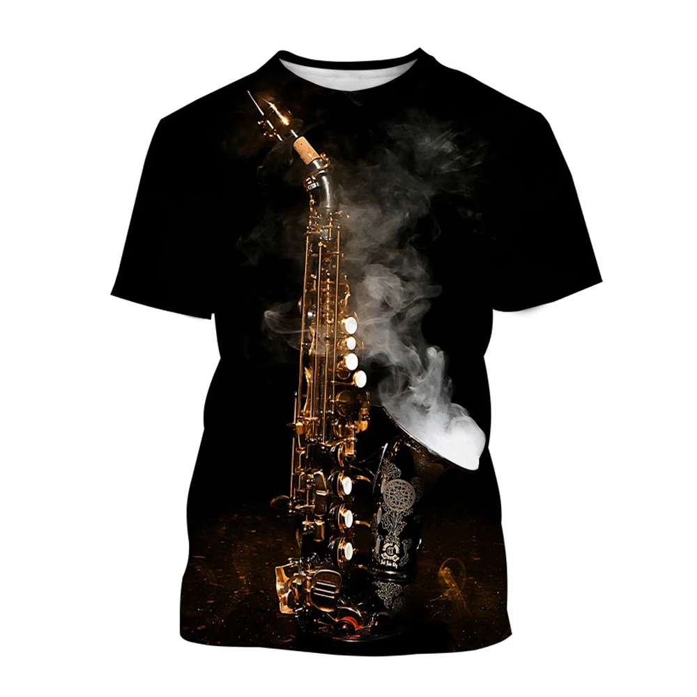 Top Trends: New Men's Street Casual Music Element 3D T-shirt Hip-Hop Saxophone Pattern Print Tops Fashion Trend Handsome Round Neck Clothing Shoppable Styles