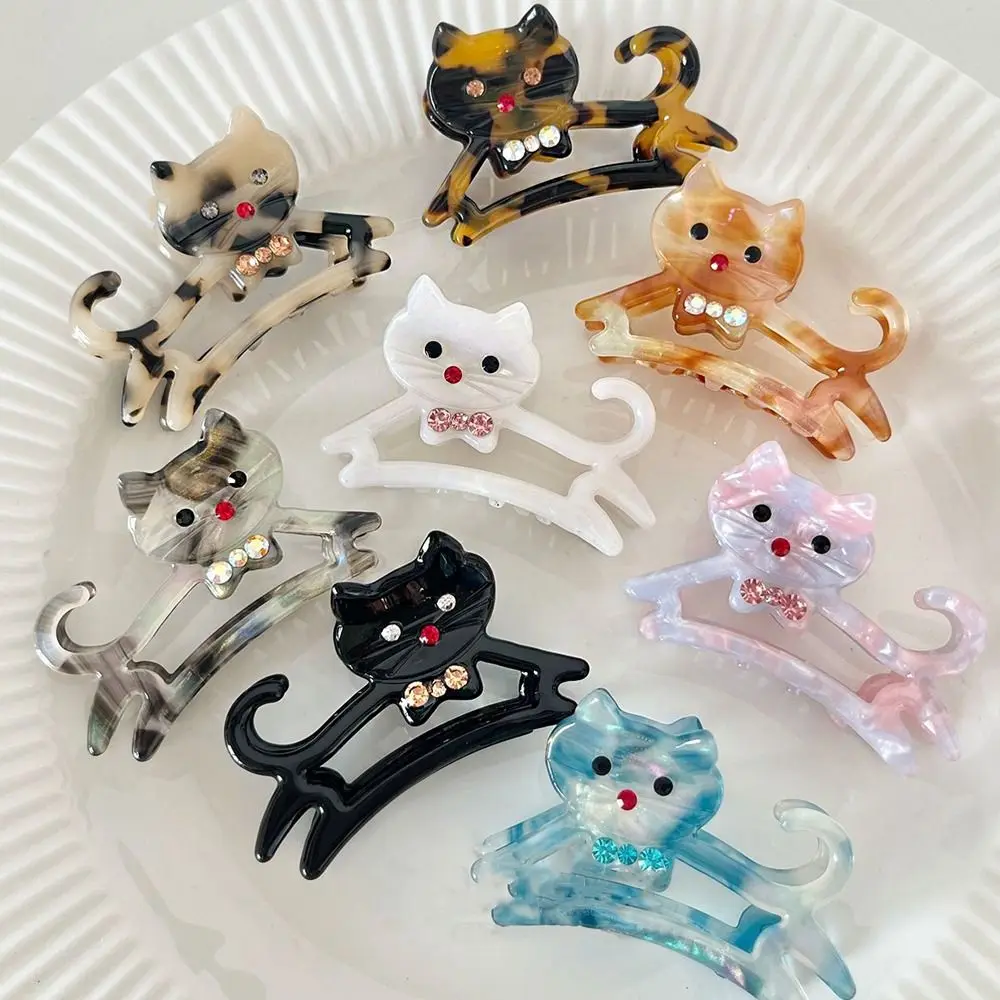 Top Trends: New Cute Cat Rhinestone Acetate Hair Claw For Women Cartoon Colorful Diamond Hollow Cat Hair Clip Shark Clip Headwear Shoppable Styles - Image 2