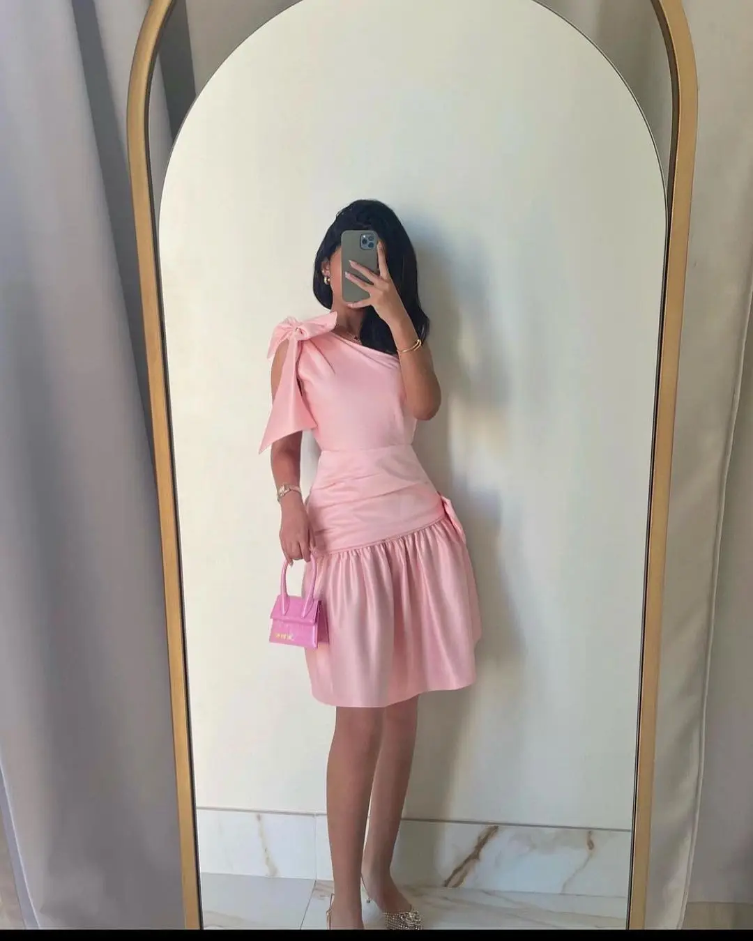 Top Trends: Pink Satin Short Prom Dresses One Shoulder Bow Formal Occasion Dresses Saudi Arabia Women's Evening Dress Shoppable Styles - Image 2