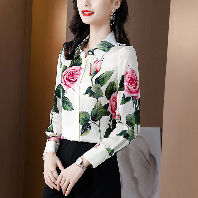 Top Trends: Vintage Printed Lapel Button Loose Florall Shirt Women's Clothing 2023 Spring New Casual Tops All-match Office Lady Blouse Shoppable Styles - Image 6