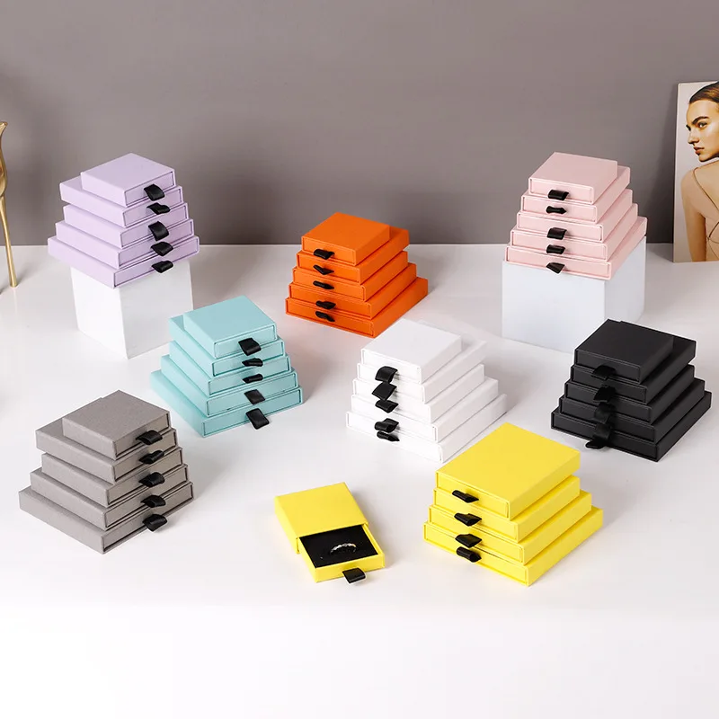 Top Trends: 10Pcs 1.7Cm Thin Jewelry Packaging Box Multiple Colors Multiple Sizes Drawer Boxes For Ring Earrings Necklace Gift Storage Case Shoppable Styles