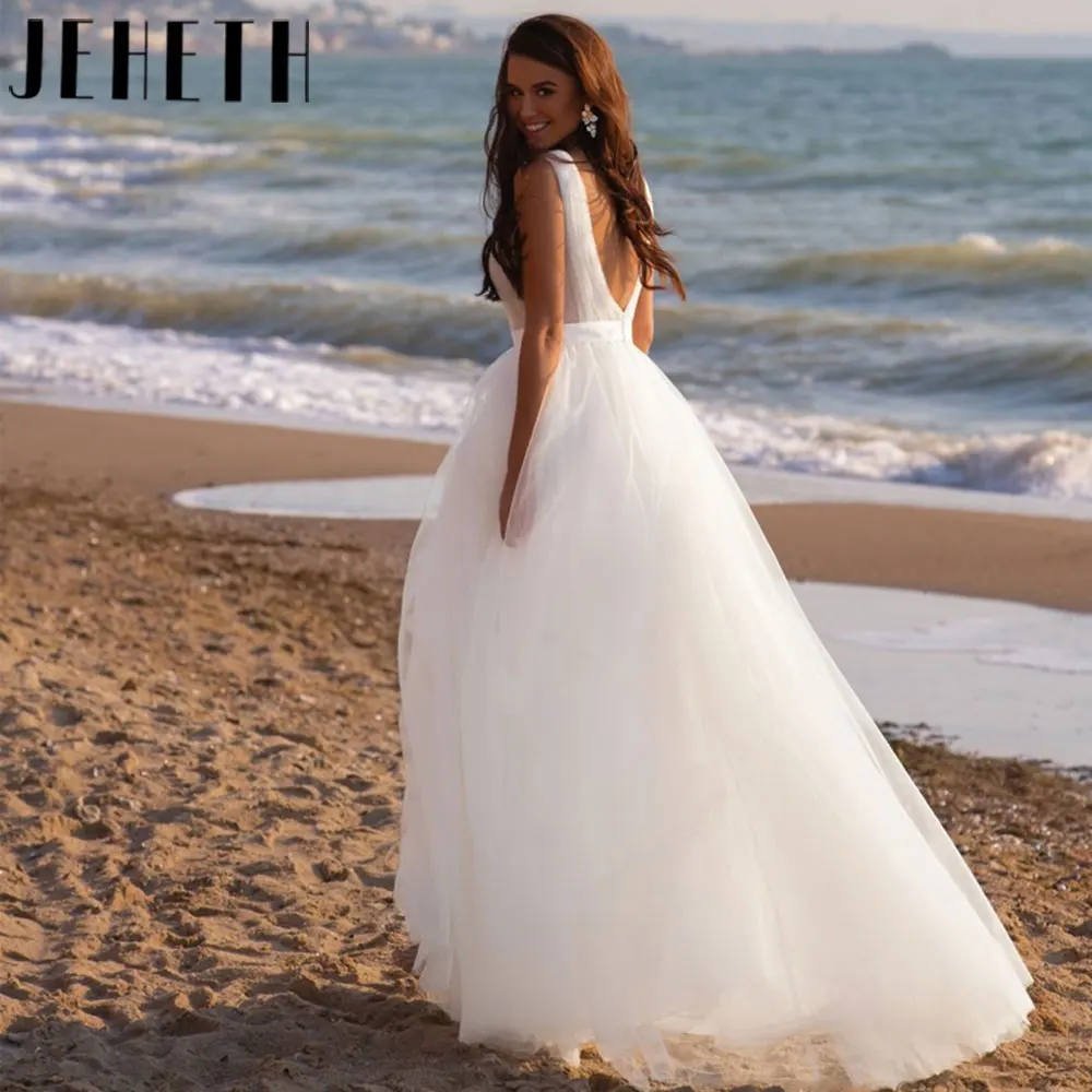 Top Trends: JEHETH Elegant A Line Wedding Dress 2024 Charming Deep V-Neck Bridal Gown Sleeveless Backless Tulle Custom Made Robe De Mariée Shoppable Styles - Image 2