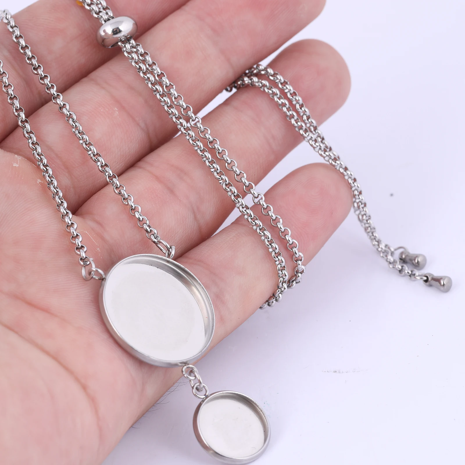 Top Trends: 2pcs Stainless Steel 12mm 20mm Cabochon Pendant Base Setting Trays Diy Adjustable Chain Necklace Bezel Blanks For Jewelry Making Shoppable Styles - Image 5