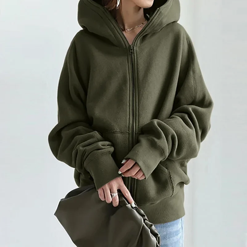 Top Trends: 2024 Spring Women Hooded Coat Black Long Sleeve Oversize Jacket Hoodies Female Winter Fashion Casual Loose Ladies Clothes Shoppable Styles