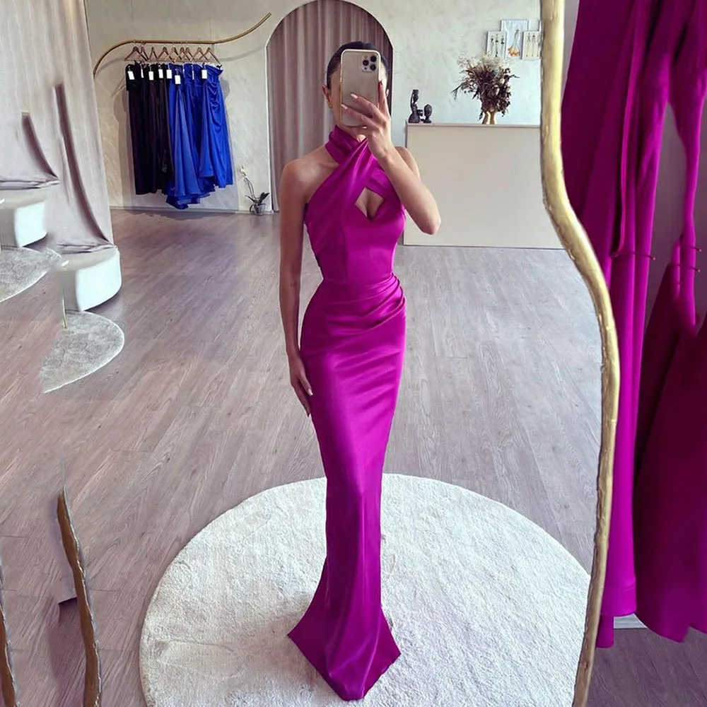 Top Trends: Msikoods Purple Prom Dresses Graduation Dress Halter Special Occasion Gowns Satin Mermaid Wedding Party Gown Robes De Soirée Shoppable Styles