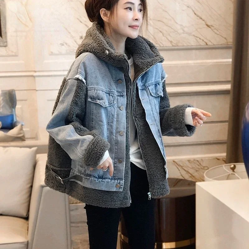 Top Trends: Autumn Winter Women&#039;s Jackets Denim Jacket Lambswool Patchwork Coats Long Sleeves Luxury Designer Clothing Korean Fashion New Shoppable Styles