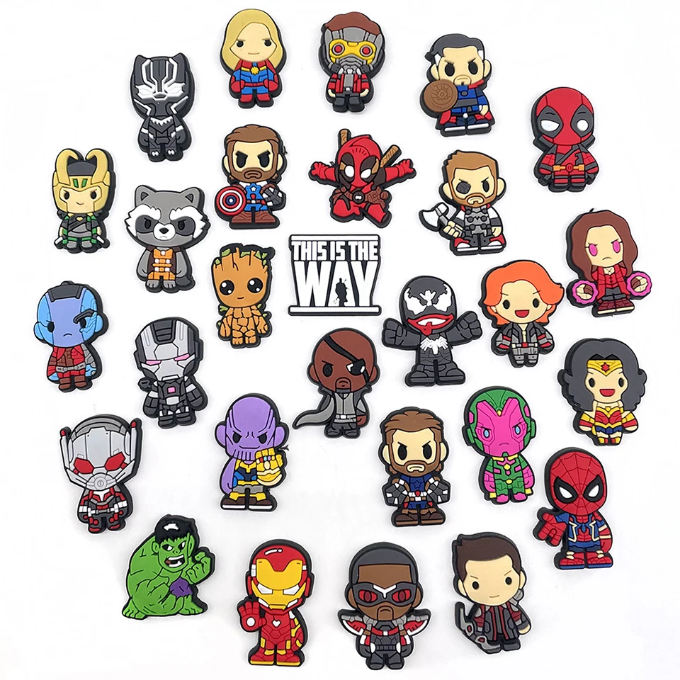 Top Trends: 28styles Movies Super Hero Shoe Charms For Crocs Decoration Accessories PVC Charms Cartoon 3D Badges For Crocs Marvel Kids Gifts Shoppable Styles