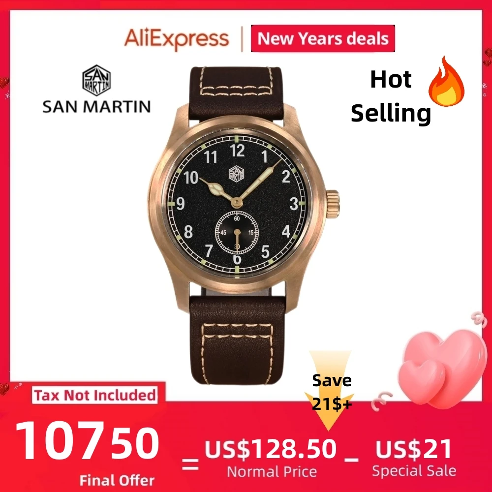 Top Trends: San Martin CUSN8 Bronze Quartz Watch For Men Pilot Wrist Watches 6004 Swim Casual Fashion Waterproof 10Bar Luminous SN0034Q-C Shoppable Styles