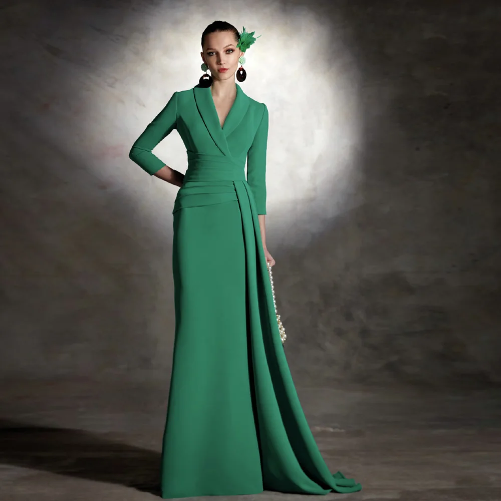 Top Trends: Elegant Green Mother Of The Bride Dresses V Neck 3 / 4 Sleeves Wedding Party Gowns Pleat Floor-Length Mermaid 2024 فساتين السهرة Shoppable Styles