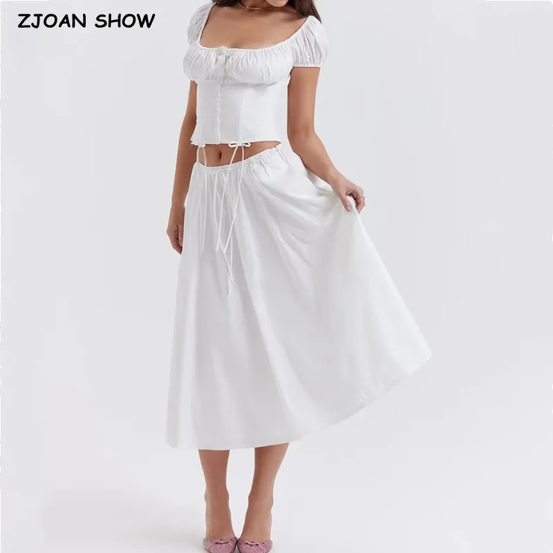 Top Trends: 2023 Holiday White Drawstring Tie Bandage Bow Low Waist Midi Skirt Women Side Zipper Ruched Swing A-lined Skirts Boho Shoppable Styles