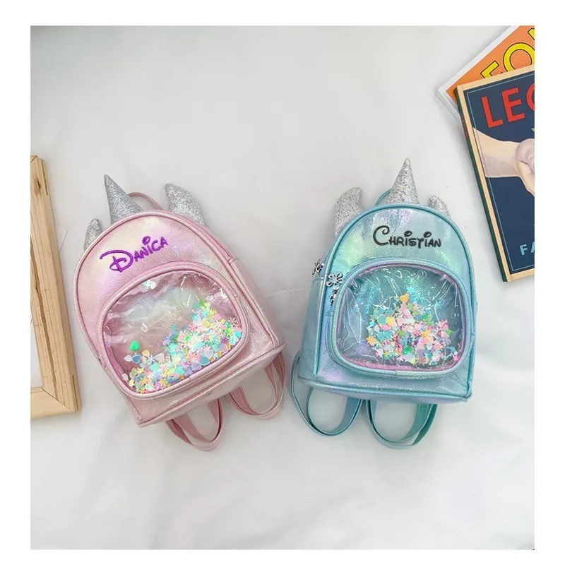 Top Trends: Personalised Embroidery Girl Small Backpack Unicorn PU Smooth Iridescent Bag Cartoon Cute Children Unicorn Design Mini Backpack Shoppable Styles